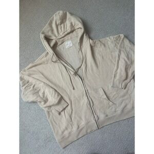 American Eagle Outfitters Beige Cream Oversized Zip Up Hoodie Sweatshirt  L/XL